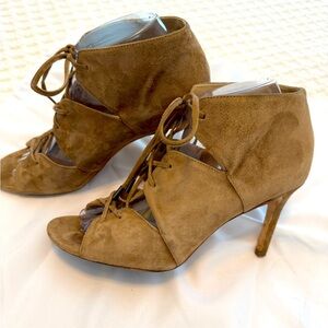 Via Spiga Tan Suede Lace-Up Heels
